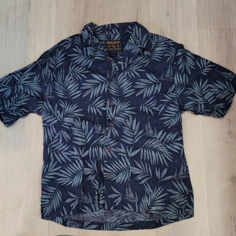 Woolrich Navy Blue Tropical Leaf Button-Down Shirt